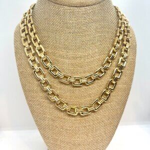 LAUNDRY BY SHELLI SEGAL GOLD TONE TWO ROW CHAIN STATEMENT NECKLACE